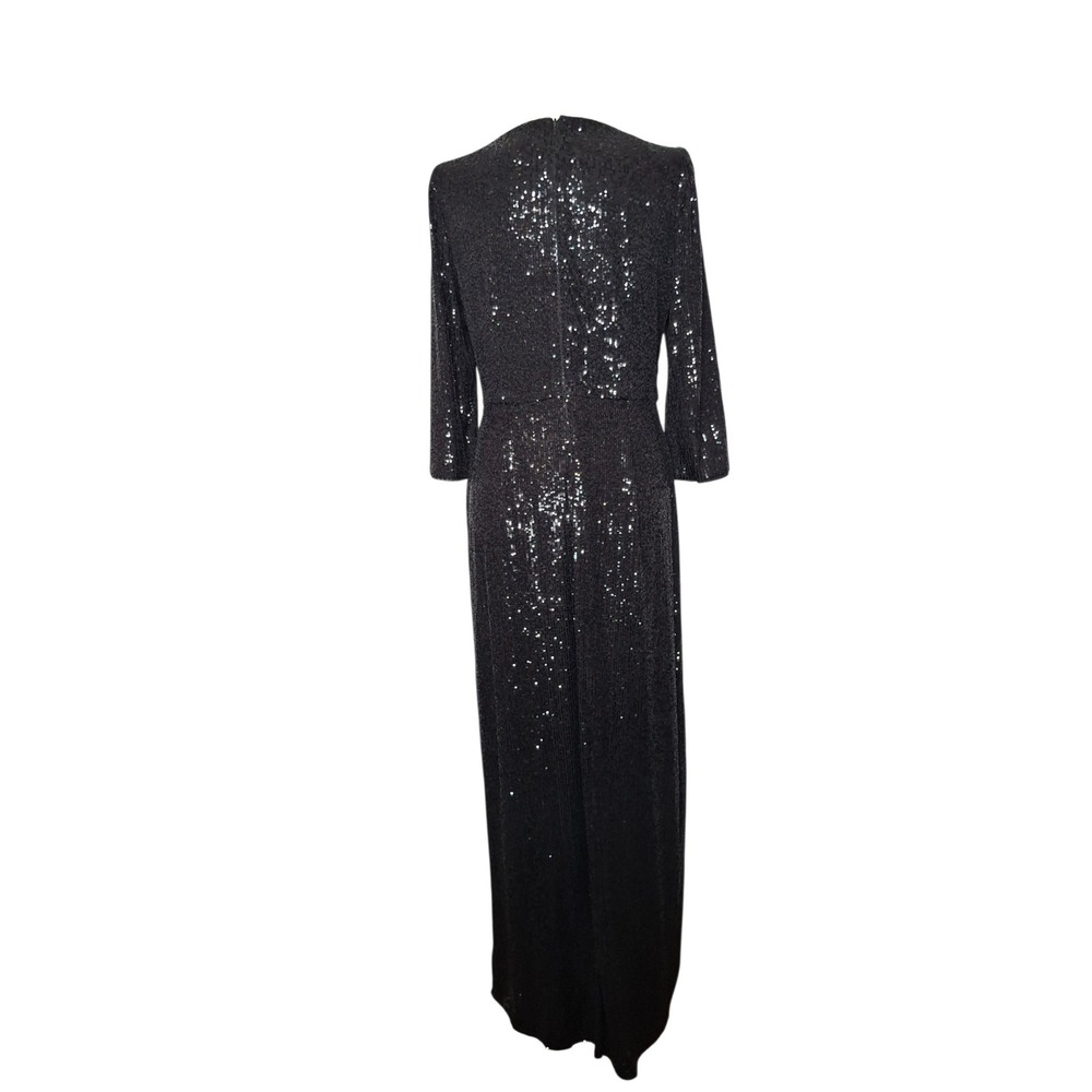 Alex Evenings Black Long Sequin Gown 3/4 Sleeve Formal Dress Size 12 - Picture 4 of 14